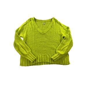 Pilcro Boucle Knit Neon Green V-Neck Sweater Womens Medium Cotton